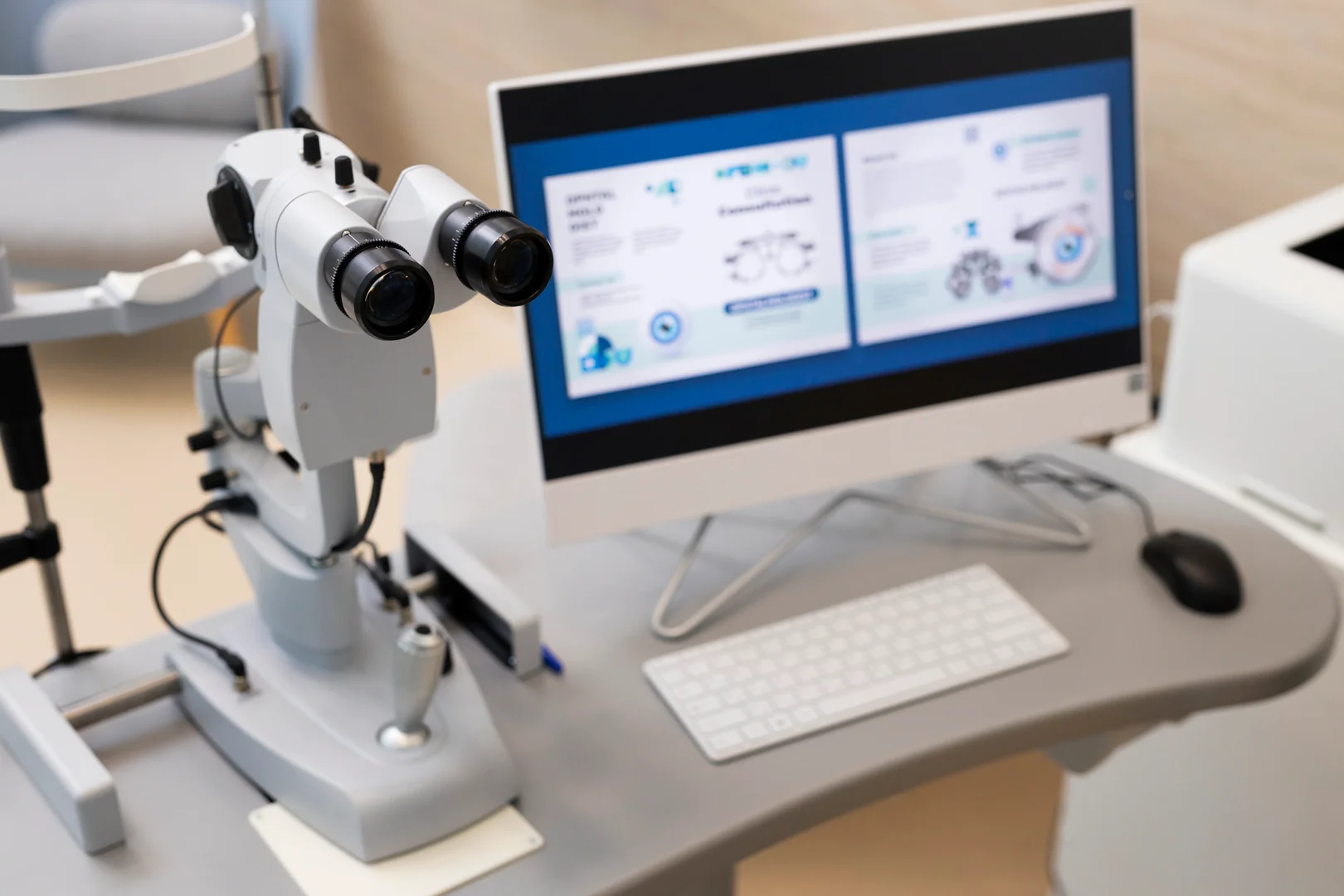 Echipament de diagnostic oftalmologic într-un cabinet modern